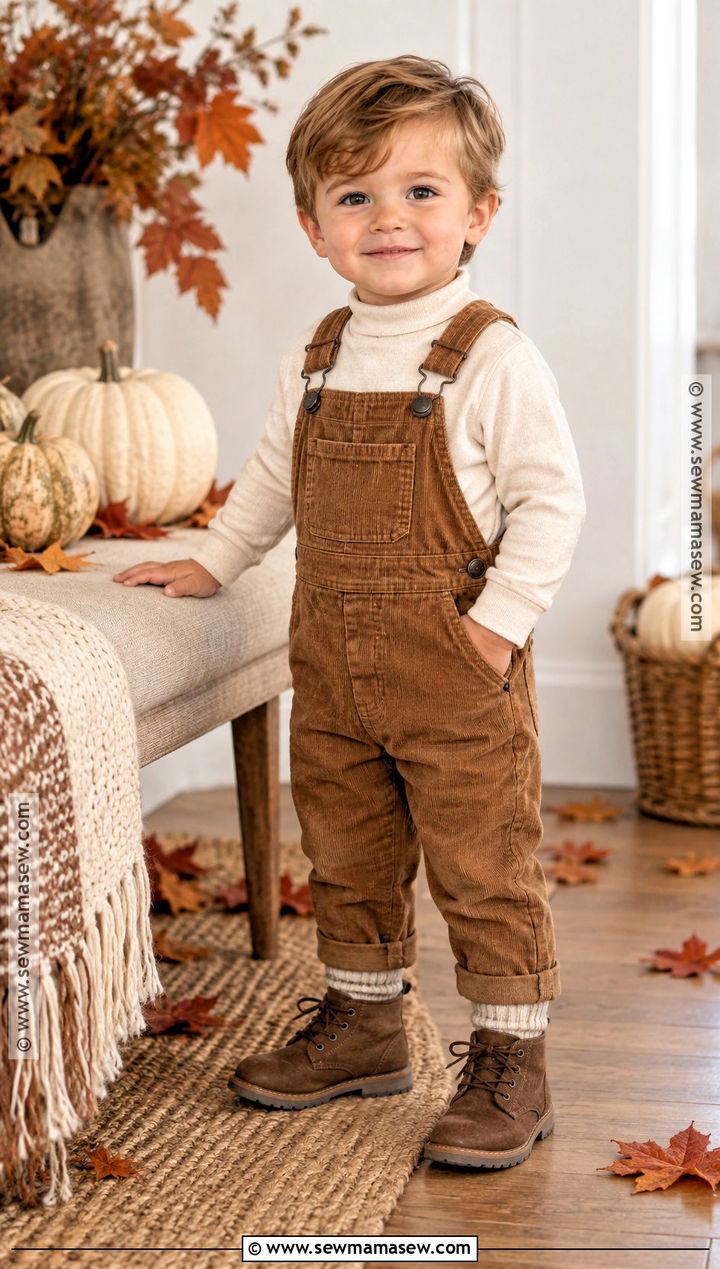 Turtleneck And Corduroy Overalls Thanksgiving Outfit - 20 toddler boy thanksgiving outfit ideas