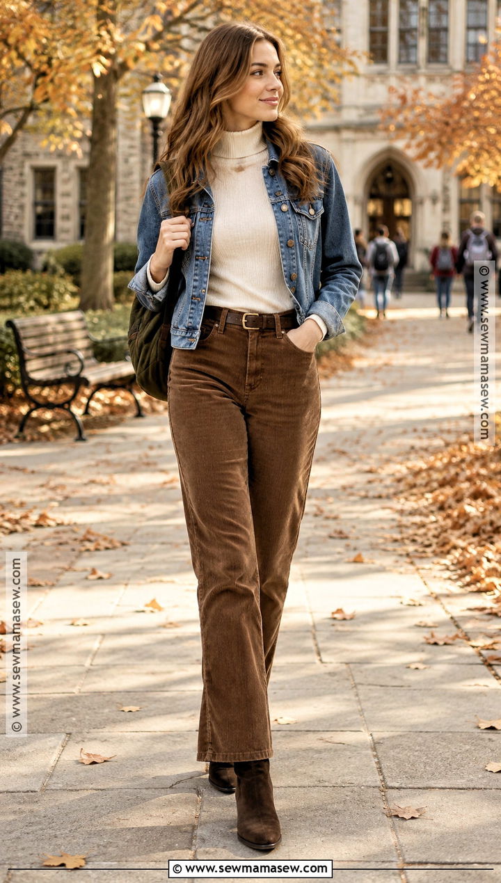 Turtleneck And Corduroy Pants Back To School Outfit - 20 Back To School Basics Clothes