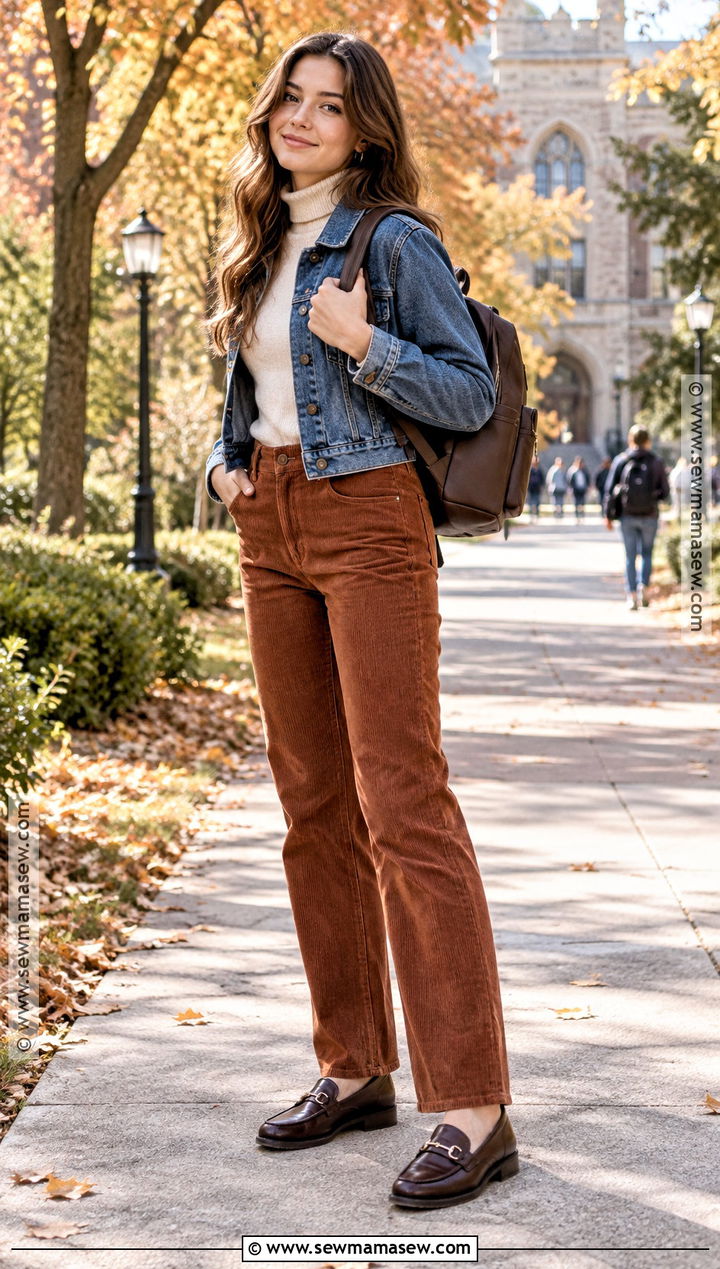 Turtleneck And Corduroy Pants Back To School Outfit - 25 outfits back to school