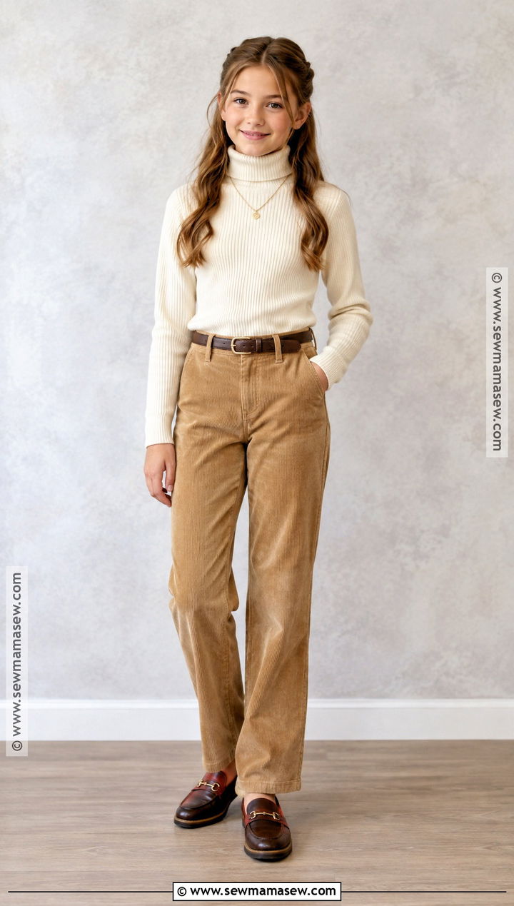 Turtleneck And Corduroy Pants Fall Picture Day Outfit - 20 fall picture day outfits