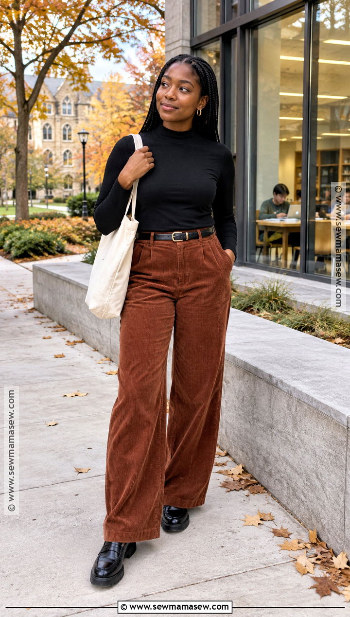 Turtleneck And Corduroy Pants Fall School Outfit - 15 fall school outfits for black women