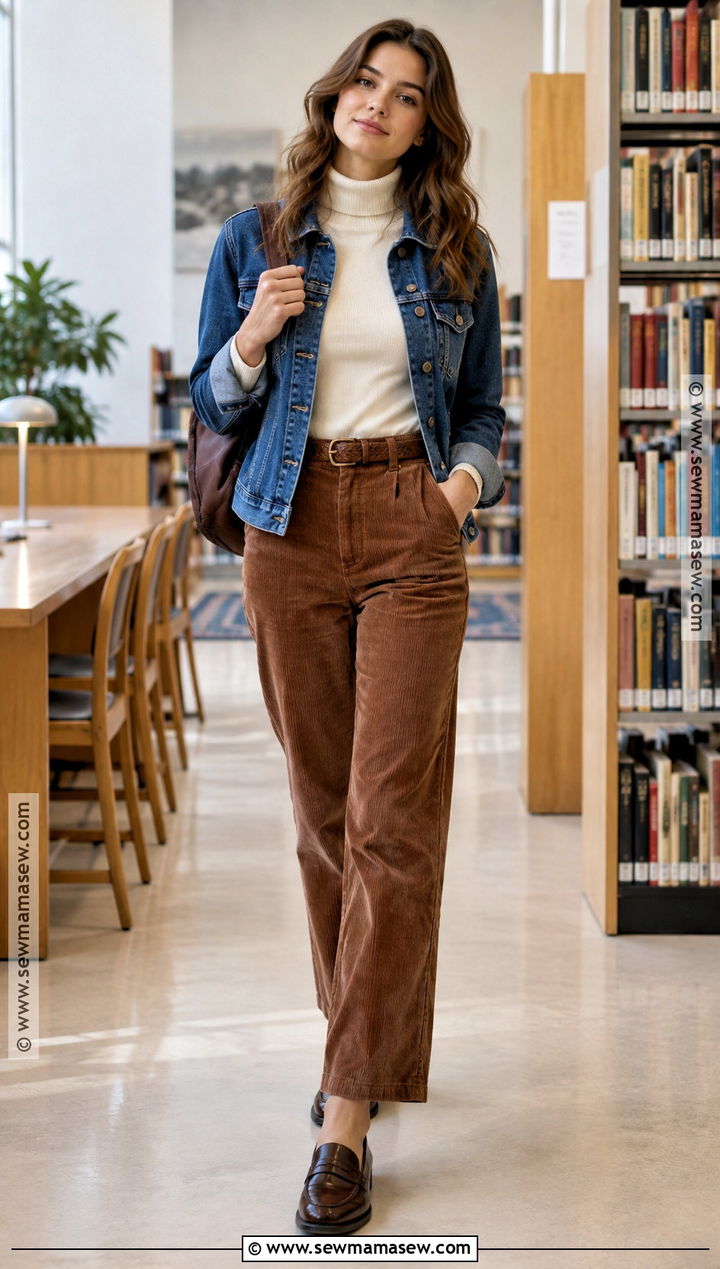 Turtleneck And Corduroy Pants Fall School Outfit - 20 cute fall school outfits