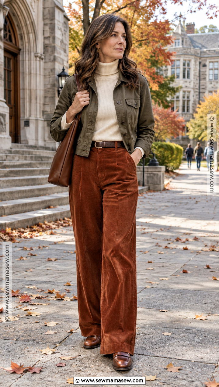 Turtleneck And Corduroy Pants For University - 20 university fall outfits