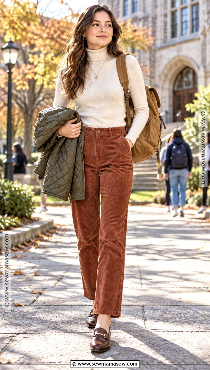 Turtleneck And Corduroy Pants School Outfit - 15 Cute Fits For School Fall