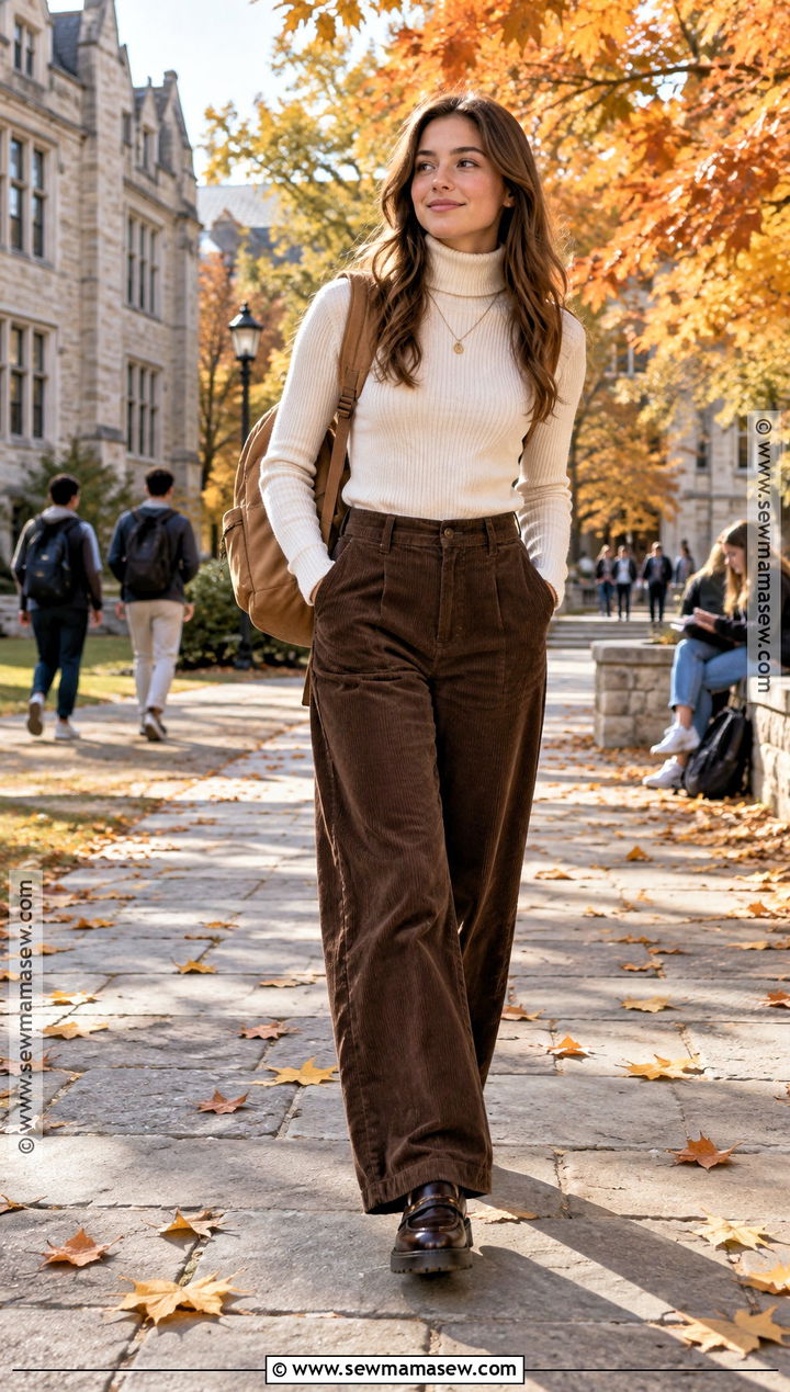 Turtleneck And Corduroy Pants School Outfit - 25 fall fits for school