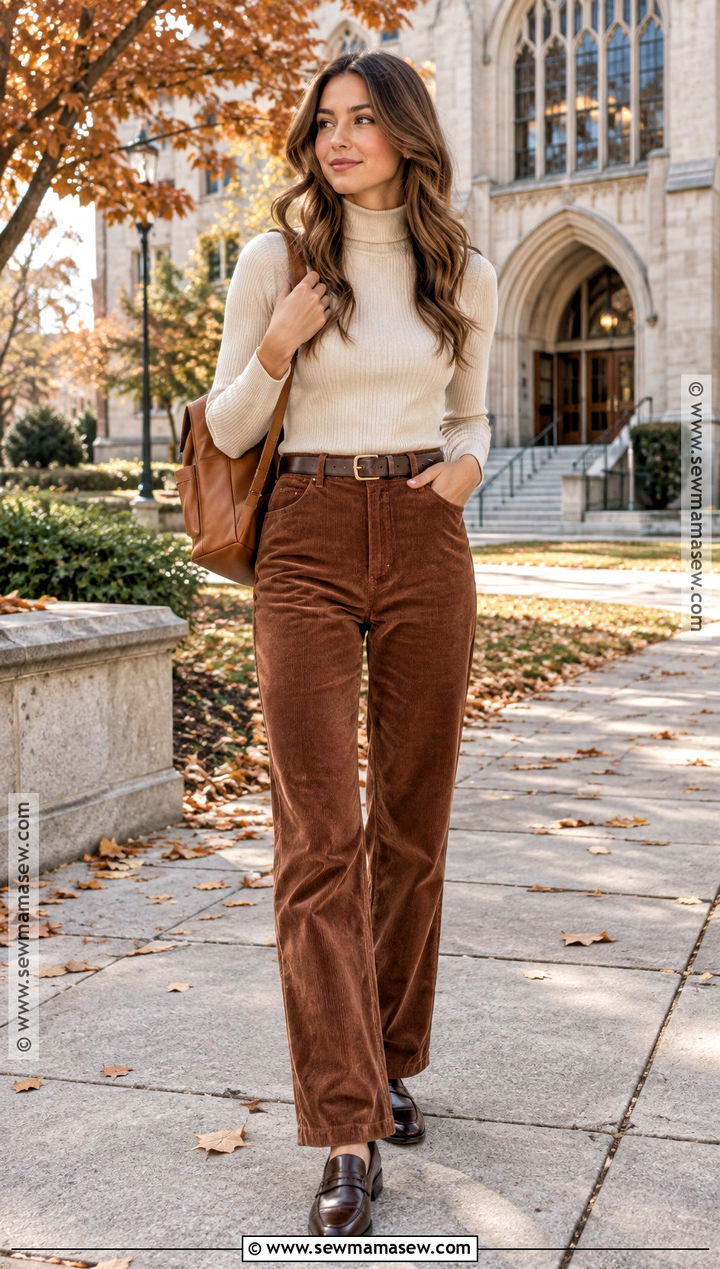 Turtleneck And Corduroy Pants School Outfit - 25 fall outfit ideas for school