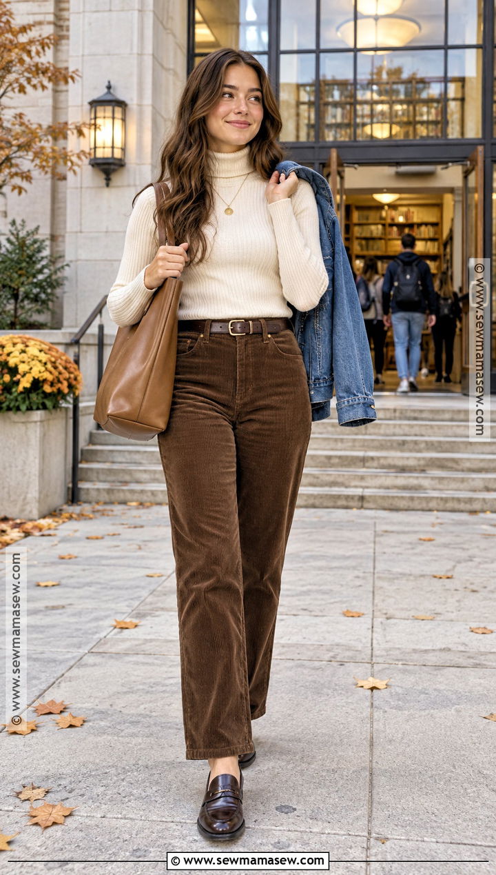 Turtleneck And Corduroy Pants School Outfit - 25 simple back to school outfits