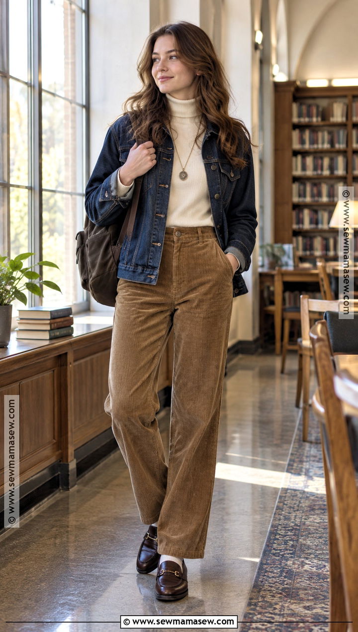 Turtleneck And Corduroy Pants School Outfit - 15 cute everyday outfits for school fall