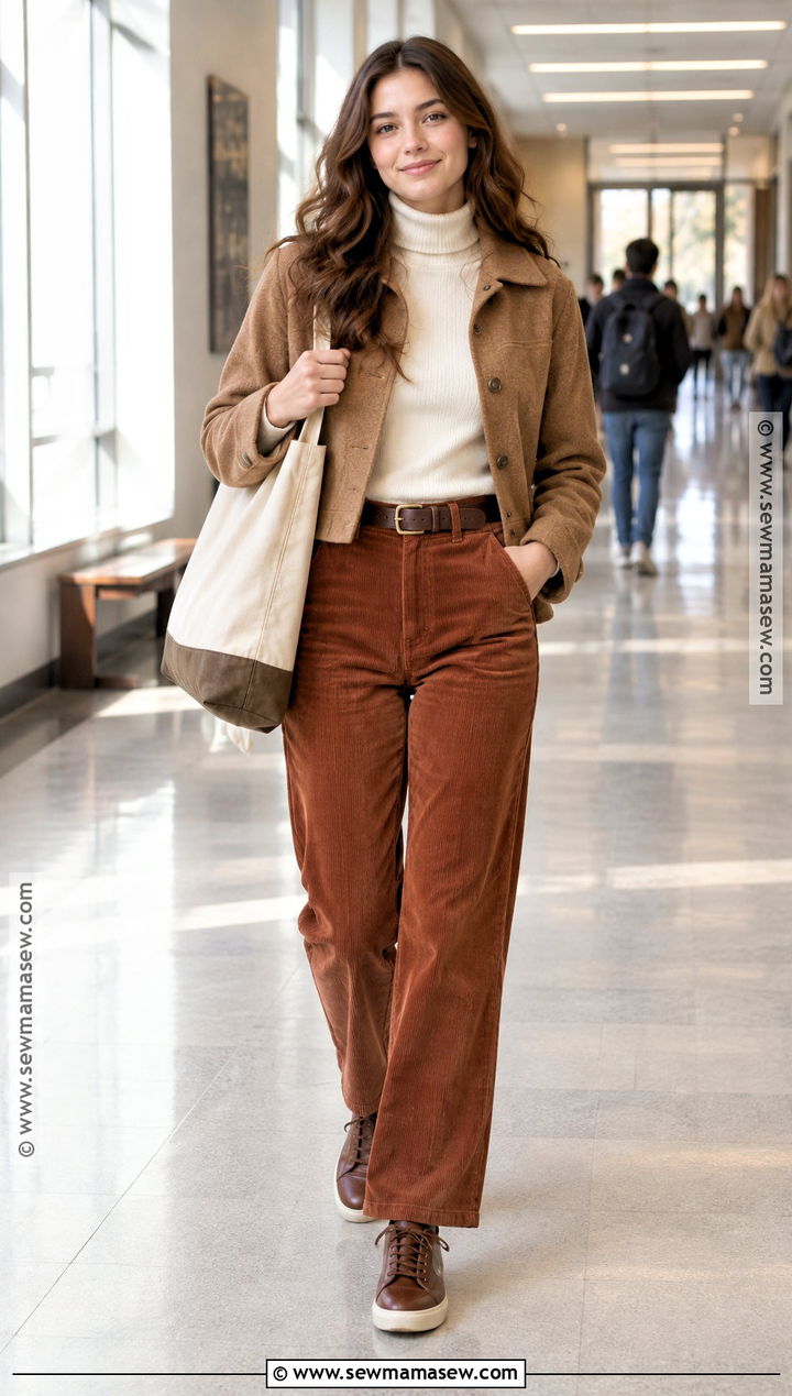 Turtleneck And Corduroy Trousers Uni Outfit - 25 uni fits autumn
