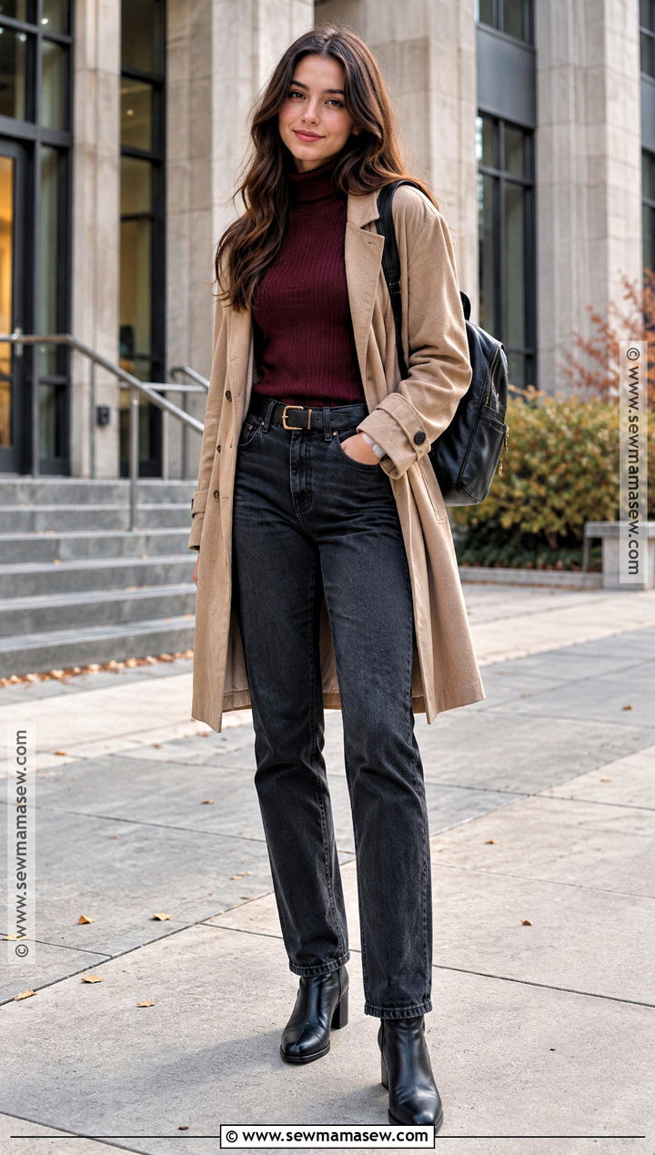 Turtleneck And Dark Jeans Fall School Outfit - 15 cute fall school fits