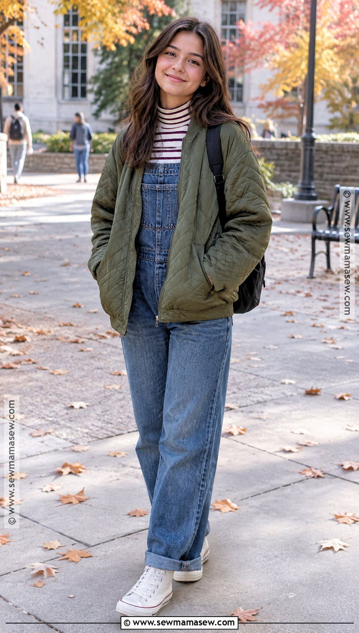 Turtleneck And Denim Overalls Fall School Outfit - 15 Cute Fall Outfits For School Casual