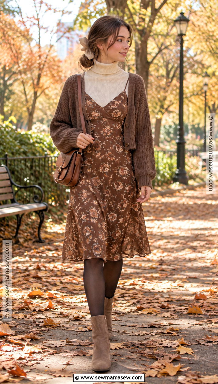 Turtleneck And Floral Slip Dress Shoujo Girl Fall Outfit - 20 shoujo girl fall outfits