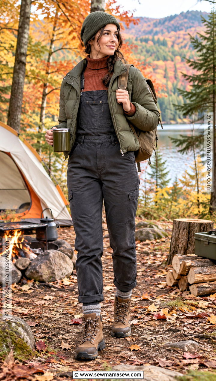 Turtleneck And Insulated Overalls Fall Camping Outfit - 25 fall camping outfits