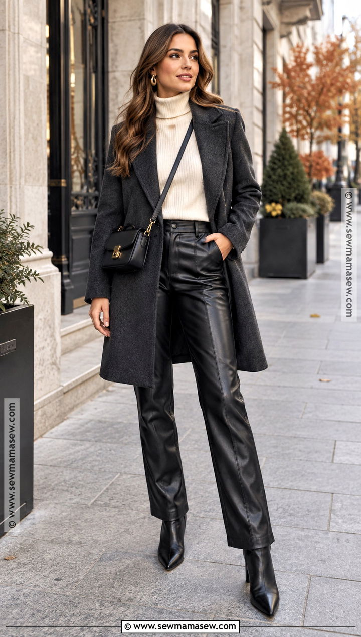 Turtleneck And Leather Pants Fall Date Outfit - 20 cute date outfits for fall