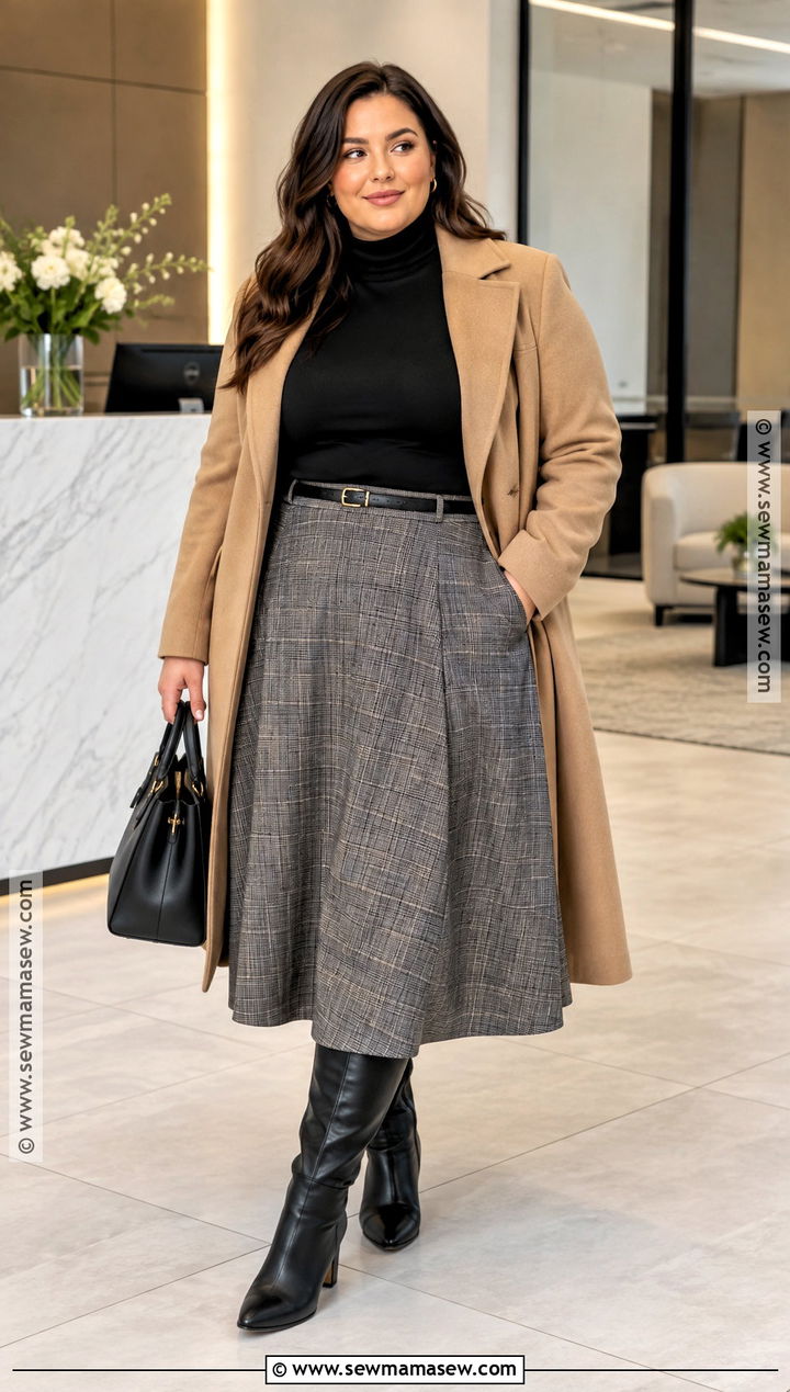 Turtleneck And Midi Skirt Fall Business Casual Outfit - 20 business casual fall outfits for women
