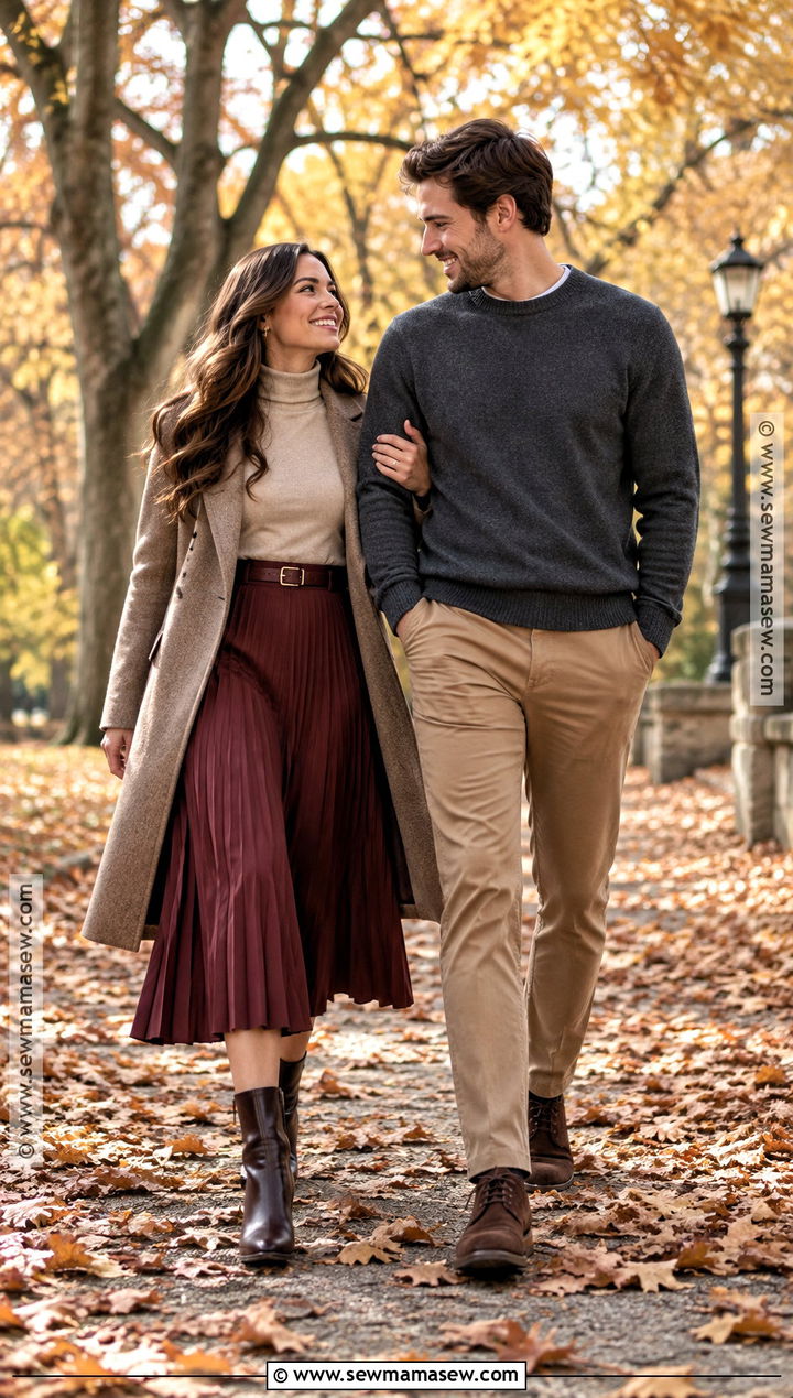 Turtleneck And Midi Skirt Fall Engagement Outfit - 20 fall engagement pictures outfit outdoor ideas
