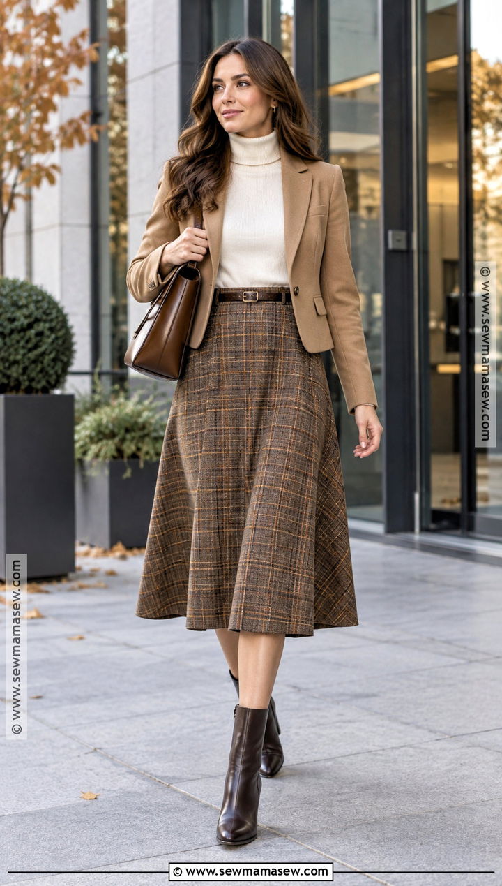 Turtleneck And Midi Skirt Fall Office Outfit - 20 Fall Outfits Office Business Casual