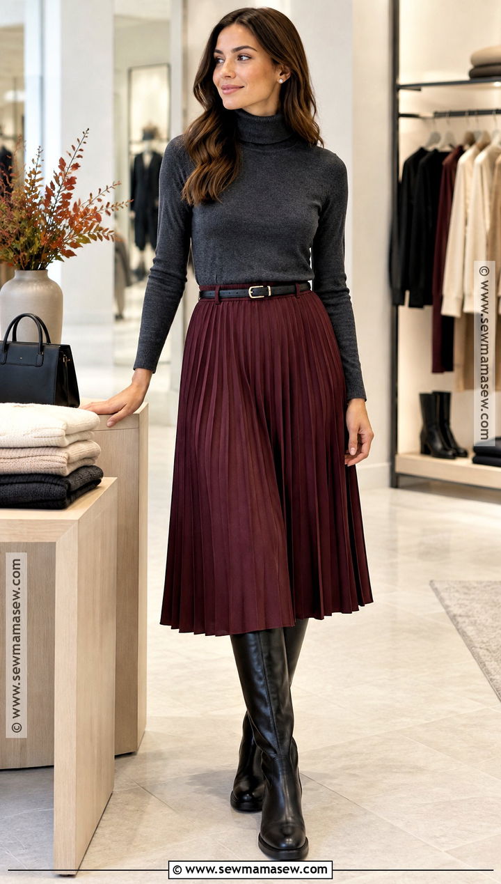 Turtleneck And Midi Skirt Retail Work Outfit - 15 Fall Outfits For Retail Work