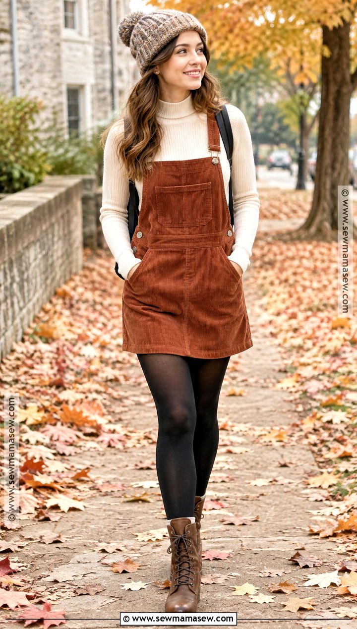 Turtleneck And Overall Dress Fall Outfit - 15 girl next door fall outfits