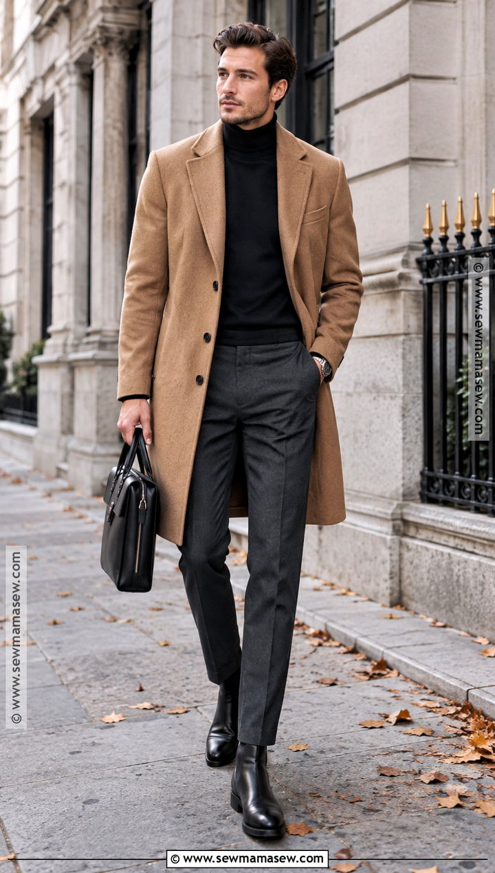 Turtleneck And Overcoat Fall Outfit - 20 fall outfit ideas for men