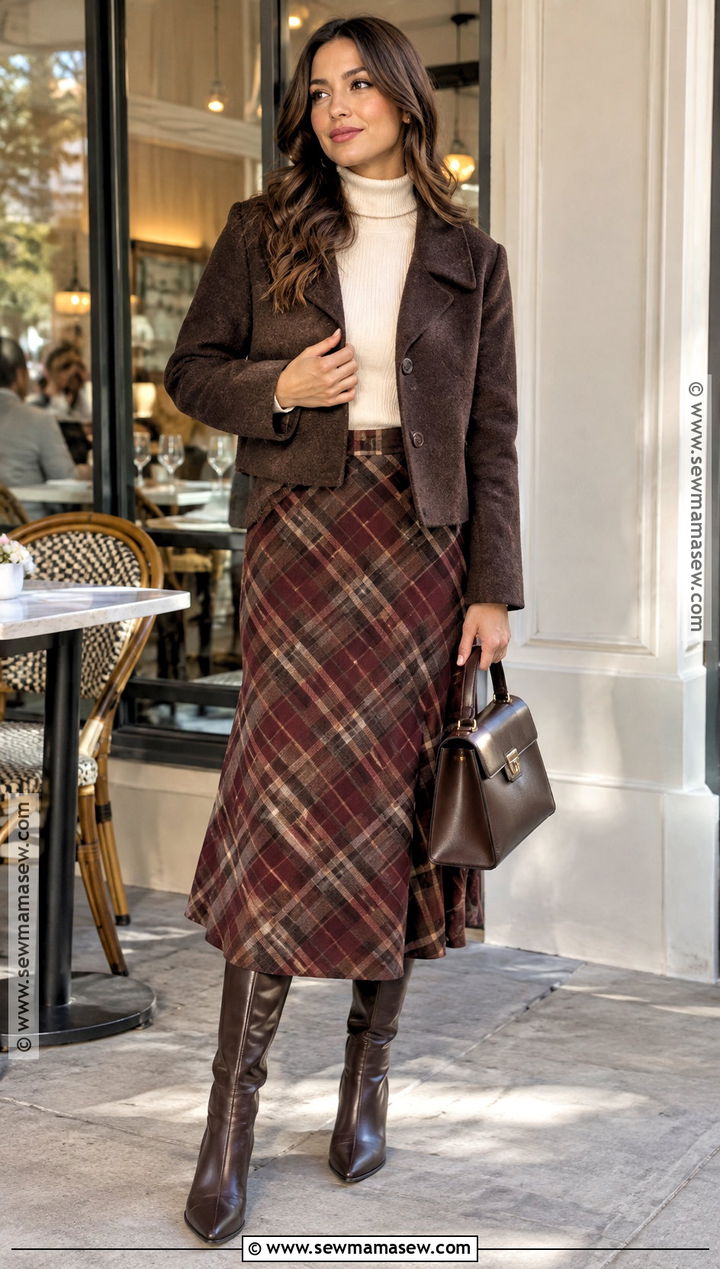 Turtleneck And Plaid Midi Skirt Autumn Brunch Outfit - 25 autumn brunch outfit ideas
