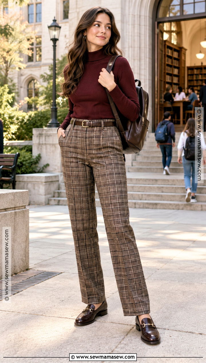 Turtleneck And Plaid Pants Back To School Outfit - 20 Styles For Back To School