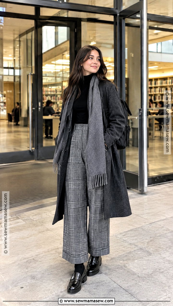 Turtleneck And Plaid Pants Outfit - 20 Back To School After Winter Break Outfit Ideas