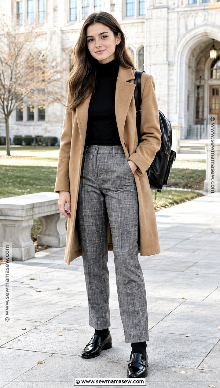 Turtleneck And Plaid Pants School Outfit - 20 cold fall outfits school