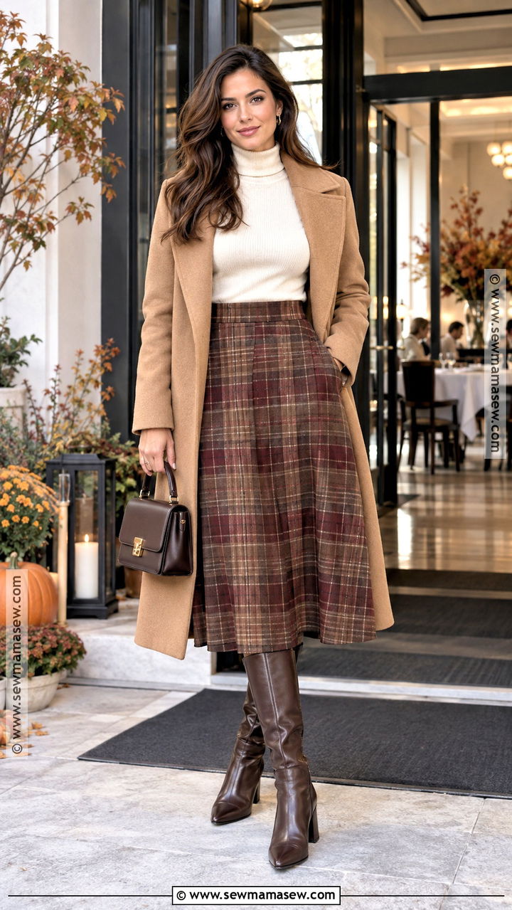 Turtleneck And Plaid Skirt Brunch Outfit - 20 Brunch Outfit Fall Casual Ideas