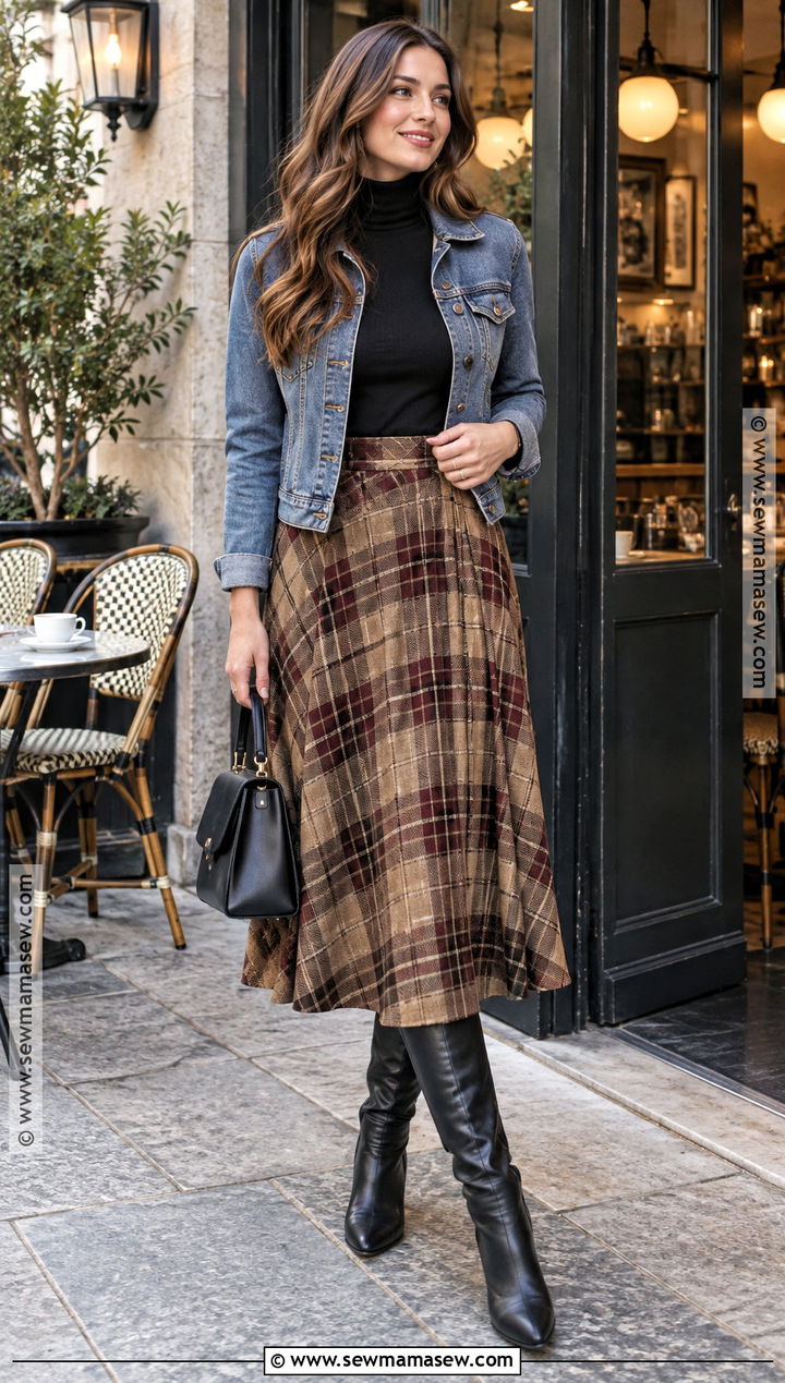 Turtleneck And Plaid Skirt Coffee Date Outfit - 15 coffee date fall outfit ideas