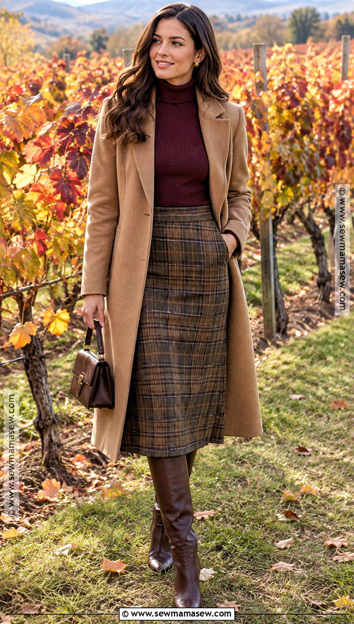 Turtleneck And Plaid Skirt Fall Wine Tour Outfit - 20 wine tour outfit fall ideas