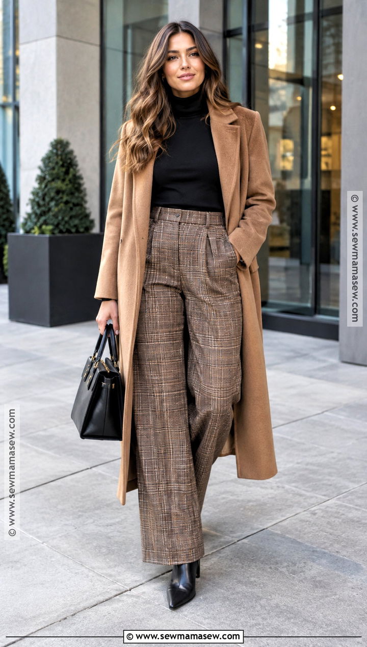 Turtleneck And Plaid Trousers Autumn Outfit - 20 easy autumn outfits