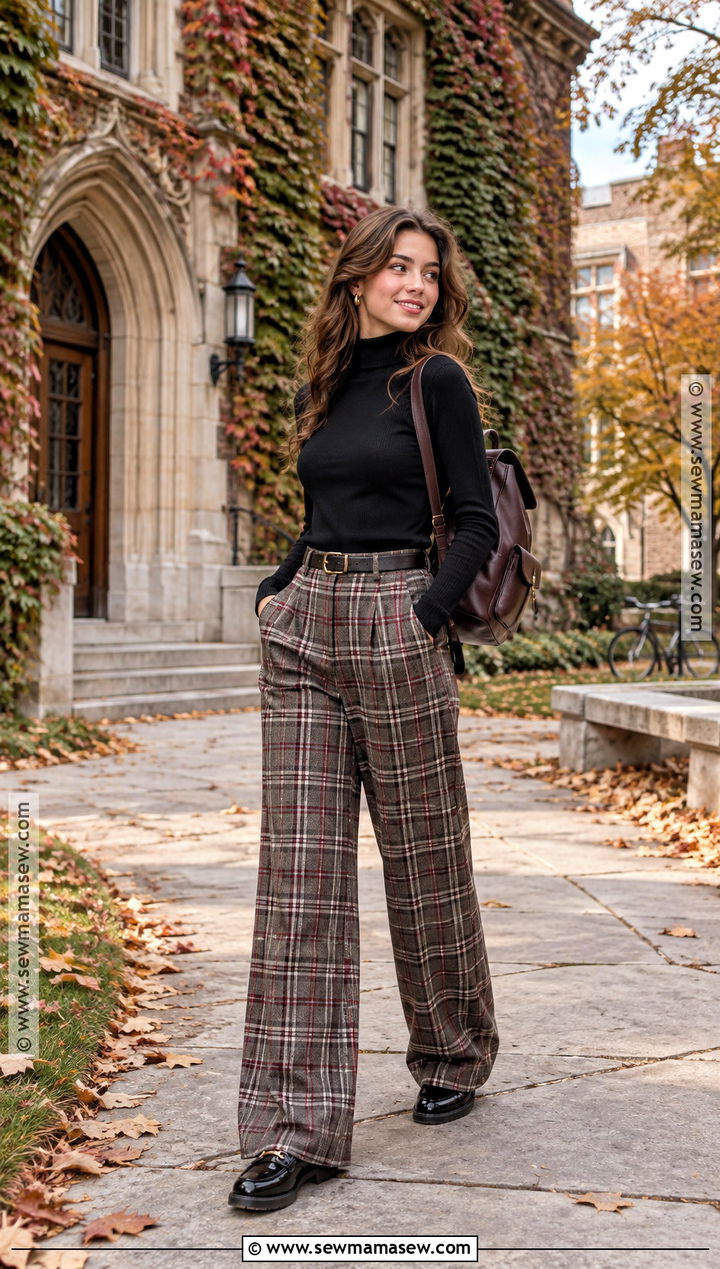 Turtleneck And Plaid Trousers College Outfit - 20 back to school fits college