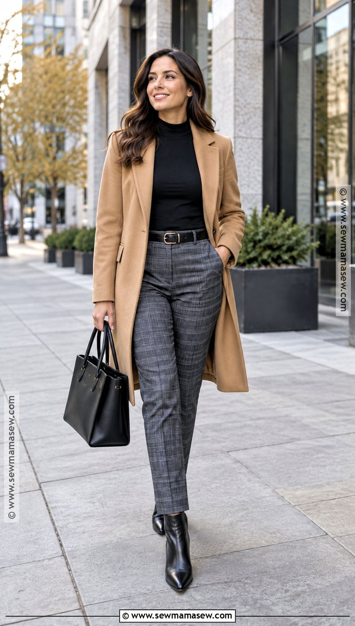 Turtleneck And Plaid Trousers Fall Weather Outfit - 25 fall weather outfits