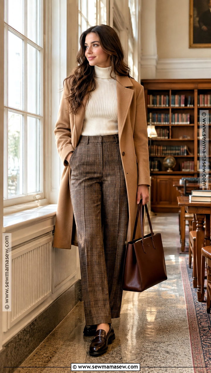 Turtleneck And Plaid Trousers Outfit - 20 Classy Back To School Outfits