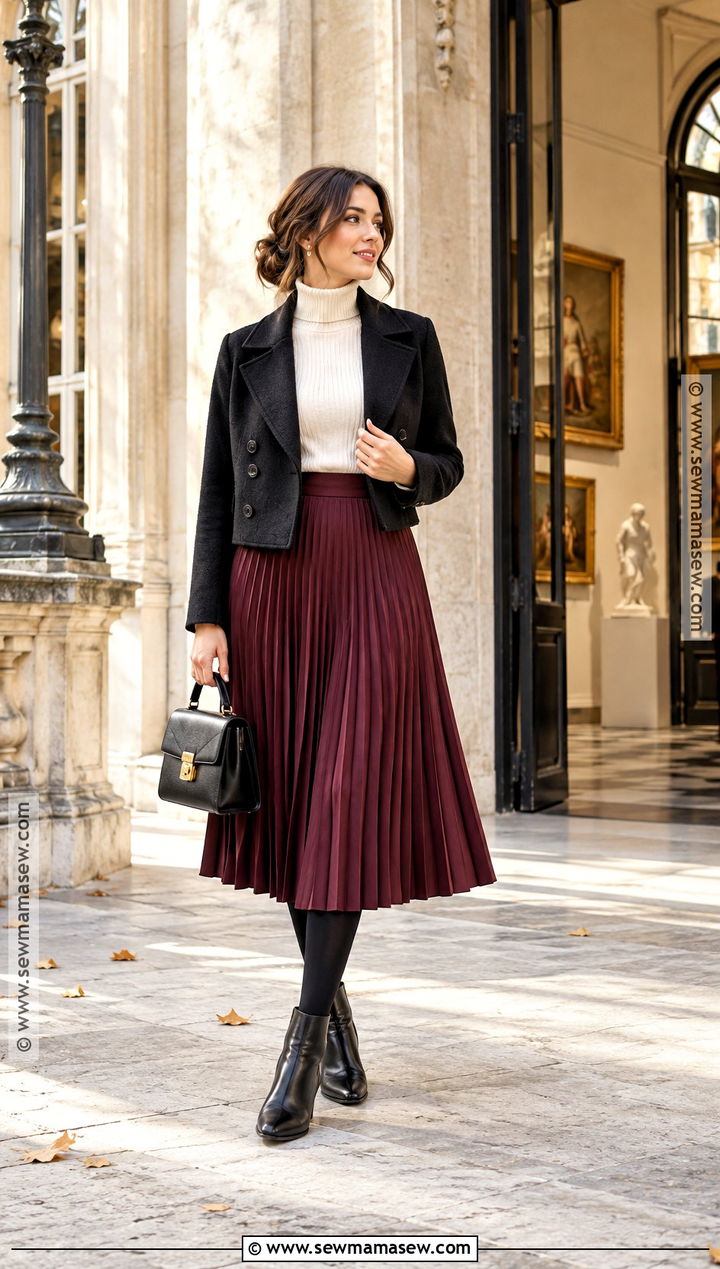 Turtleneck And Pleated Midi Skirt Europe Fall Outfit - 15 outfit ideas europe fall