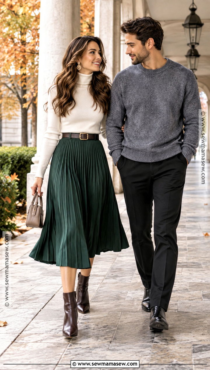 Turtleneck And Pleated Skirt Save The Date Outfit - 15 save the date outfit ideas fall
