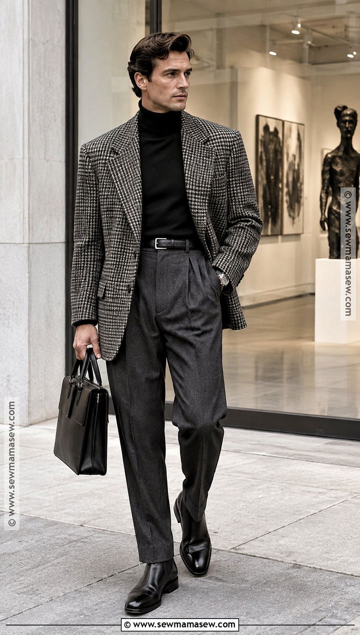 Turtleneck And Pleated Trousers 80s Fall Outfit - 15 80s fall outfits for men