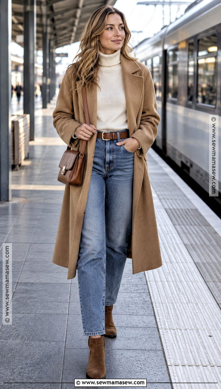 Turtleneck And Relaxed Jeans Fall Travel Outfit - 15 Fall Travel Clothes
