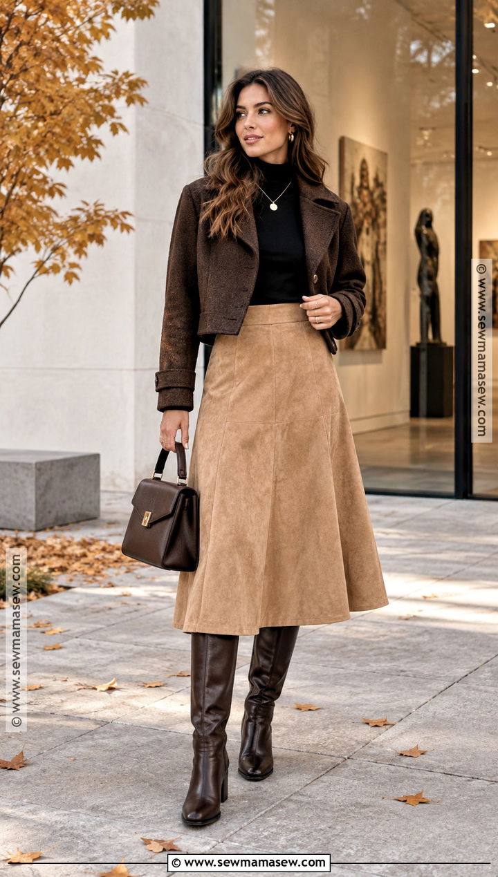 Turtleneck And Suede Skirt Fall Outfit - 25 fall autumn outfits