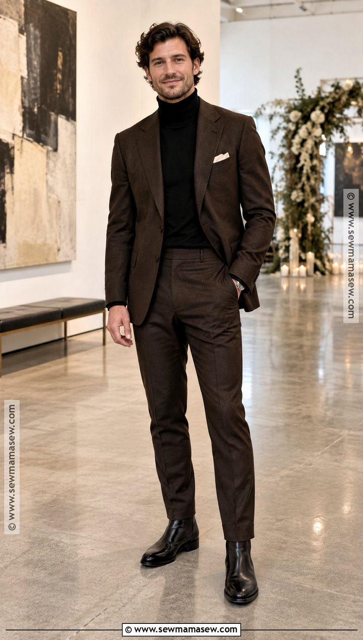 Turtleneck And Suit Fall Wedding Attire - 15 Mens Wedding Attire Fall Ideas