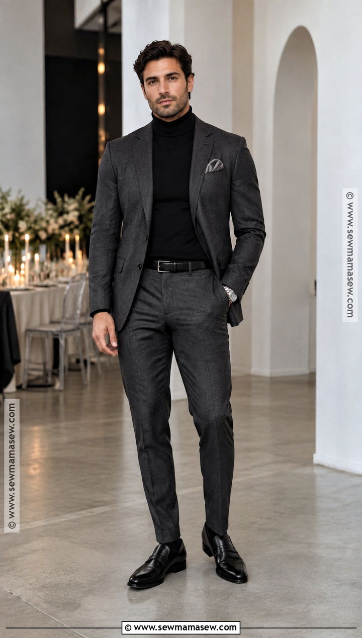 Turtleneck And Suit Fall Wedding Outfit - 15 fall wedding outfit men guest ideas