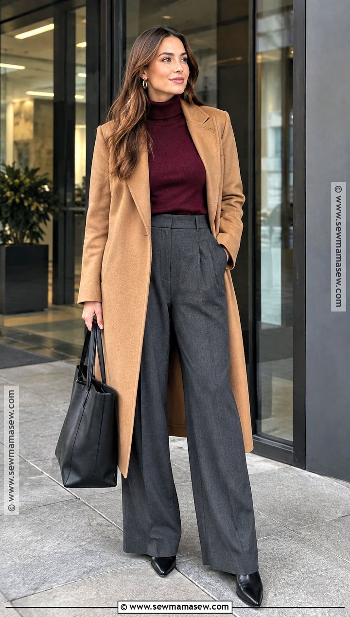 Turtleneck And Wide Leg Trousers Cold Autumn Outfit - 25 cold autumn outfits