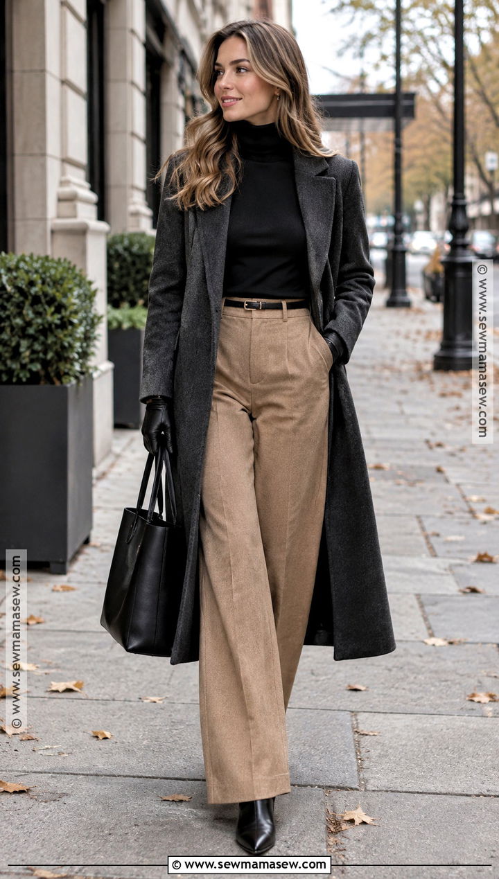 Turtleneck And Wide Leg Trousers Fall Outfit - 15 Cute Fall Outfits For Cold Weather