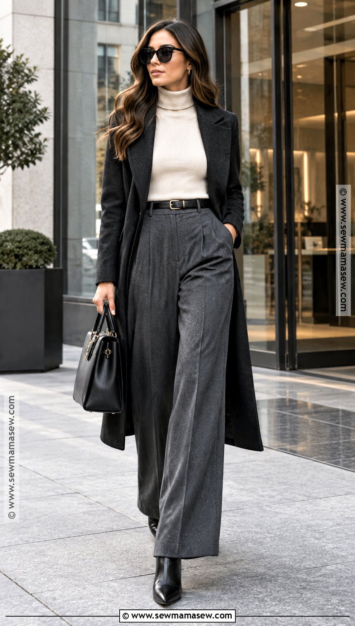 Turtleneck And Wide Leg Trousers Fall Work Outfit - 15 Fall Work Looks for Women