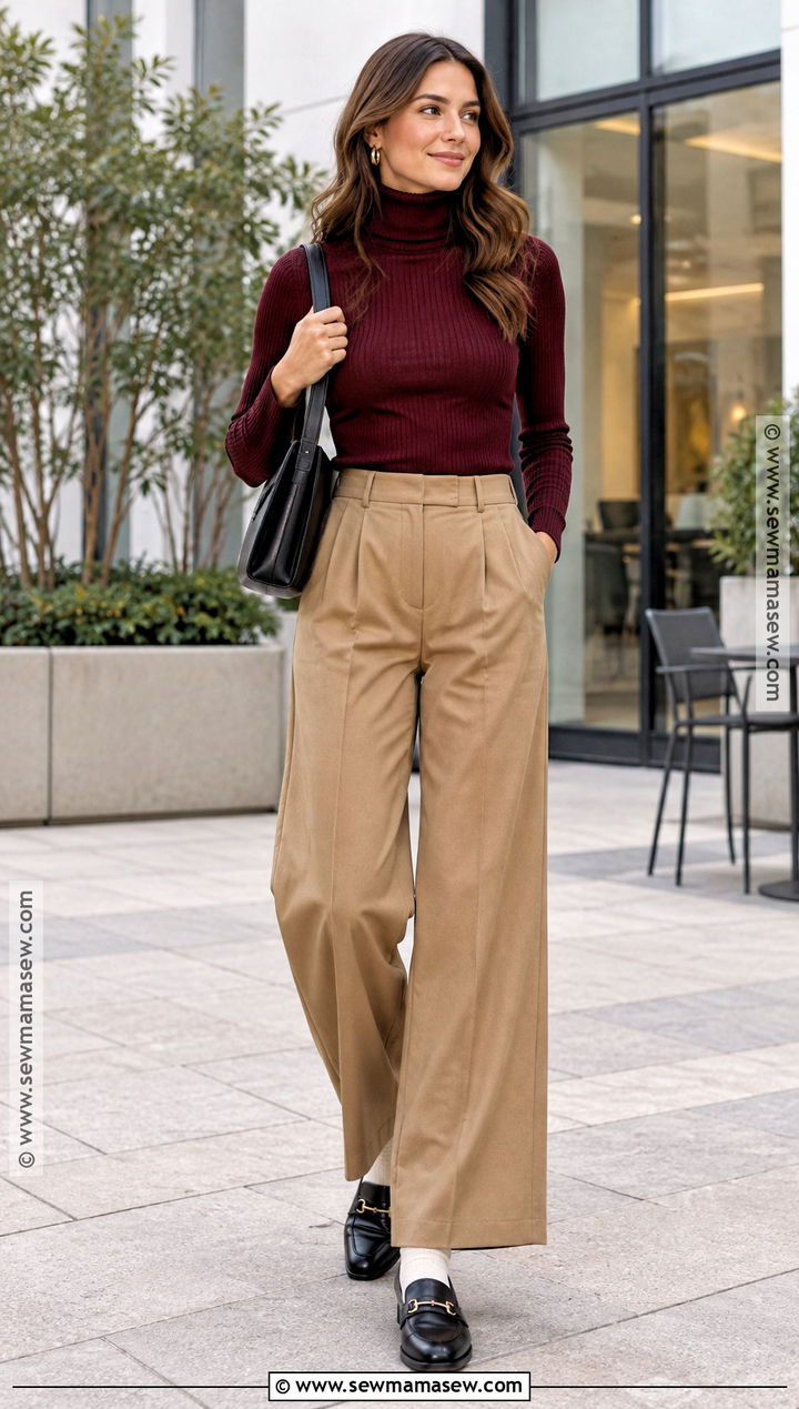 Turtleneck And Wide Leg Trousers Outfit - 15 Fall Cozy Outfit Casual Ideas