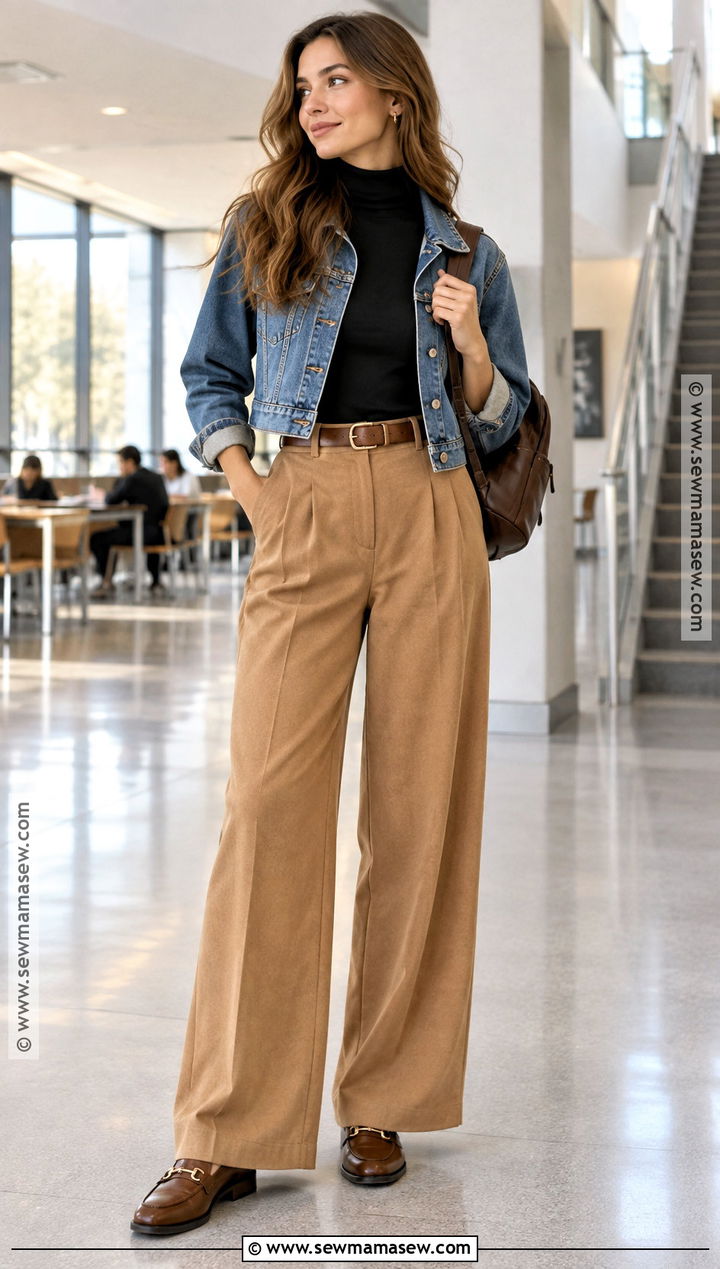 Turtleneck And Wide Leg Trousers School Outfit - 15 School Outfits Fall Aesthetic