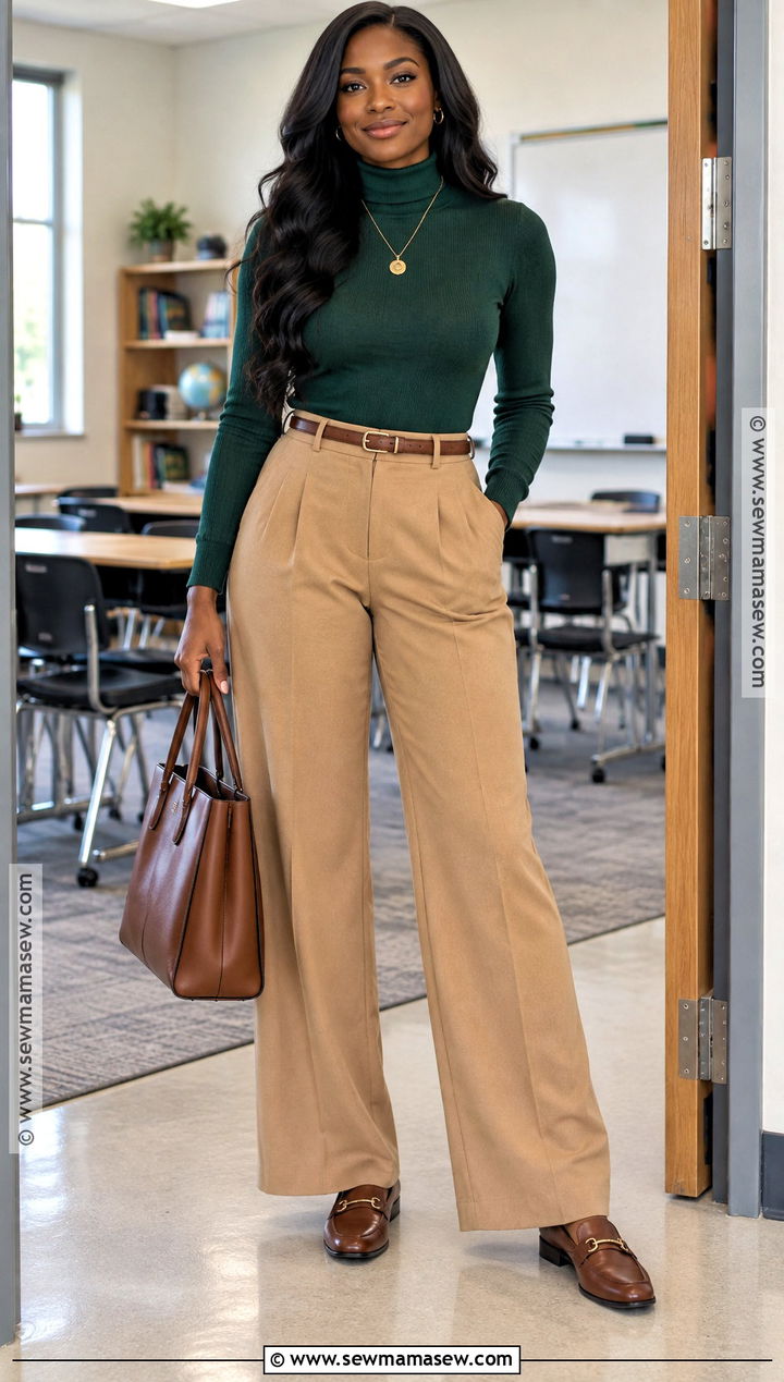 Turtleneck And Wide Leg Trousers Teacher Outfit - 15 fall work outfits for teachers