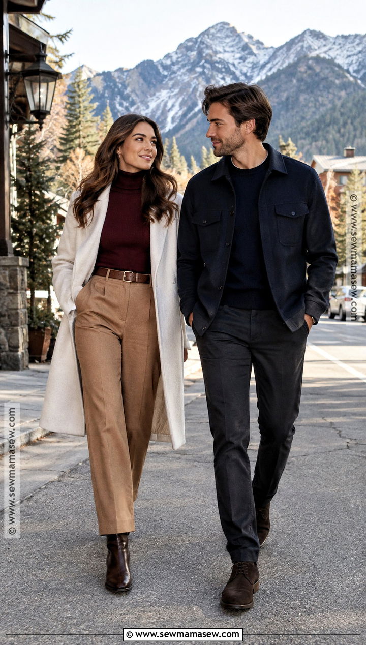 Turtleneck And Wool Trousers Mountain Engagement Outfit - 15 Fall Mountain Engagement Photos Outfit Ideas