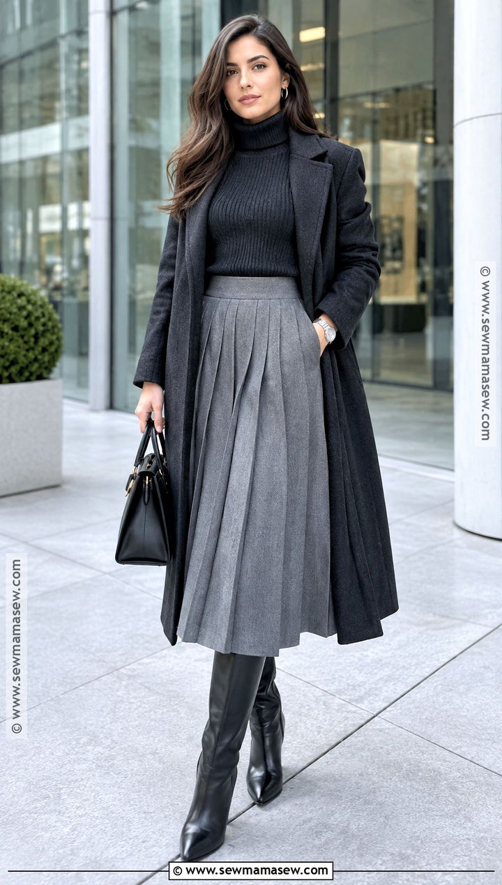 Turtleneck Crop Sweater With Pleated Skirt - 15 Crop Sweater Fall Fashion Ideas